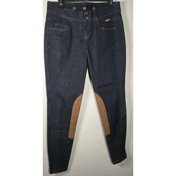 NWOT Kerrits Women’s Stretch Denim Knee Patch Breeches M Color-Bloc Riding Pants - Picture 1 of 16